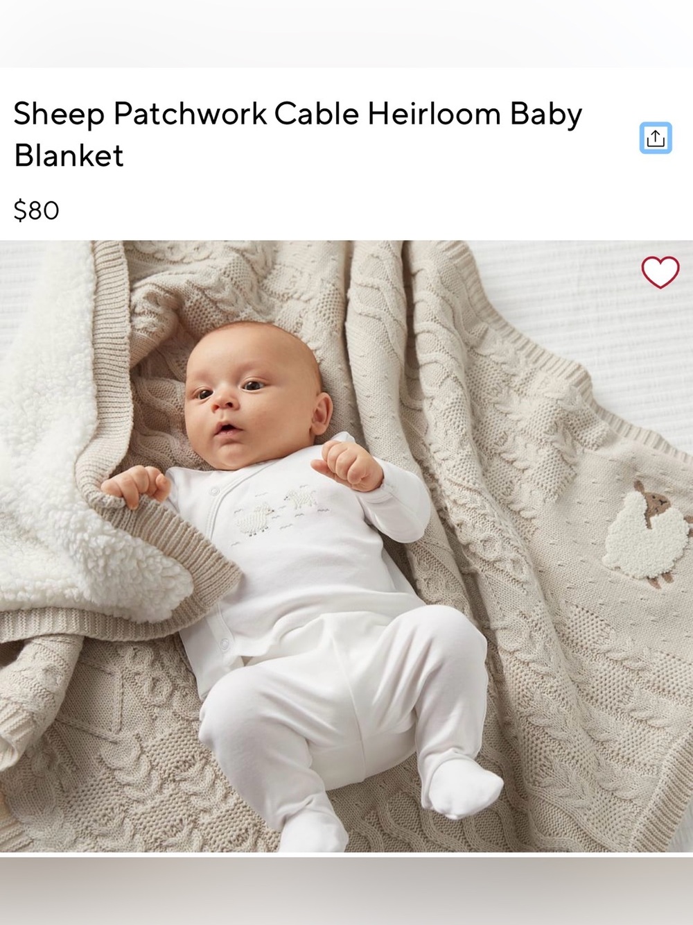 Pottery Barn Kids Sheep Patchwork Cable Blanket — NWT